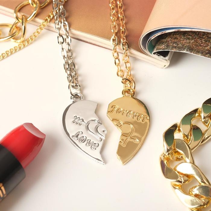 Кулоны «Неразлучники» влюблённые сердца, цвет серебряно-золотой, 50 см Кулоны «Неразлучники» влюблённые сердца, цвет серебряно-золотой, 50 см