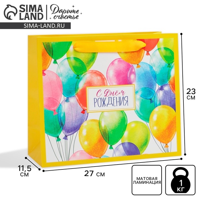 Упаковка, пакет подарочный ламинированный горизонтальный, &laquo;С днём рождения&raquo;, ML 27 х 23 х 11,5 см