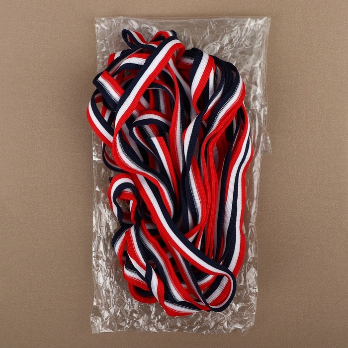 Тесьма трикотажная лампас 15 мм, 9,1 ± 0,5 м, цвет синий/белый/красный