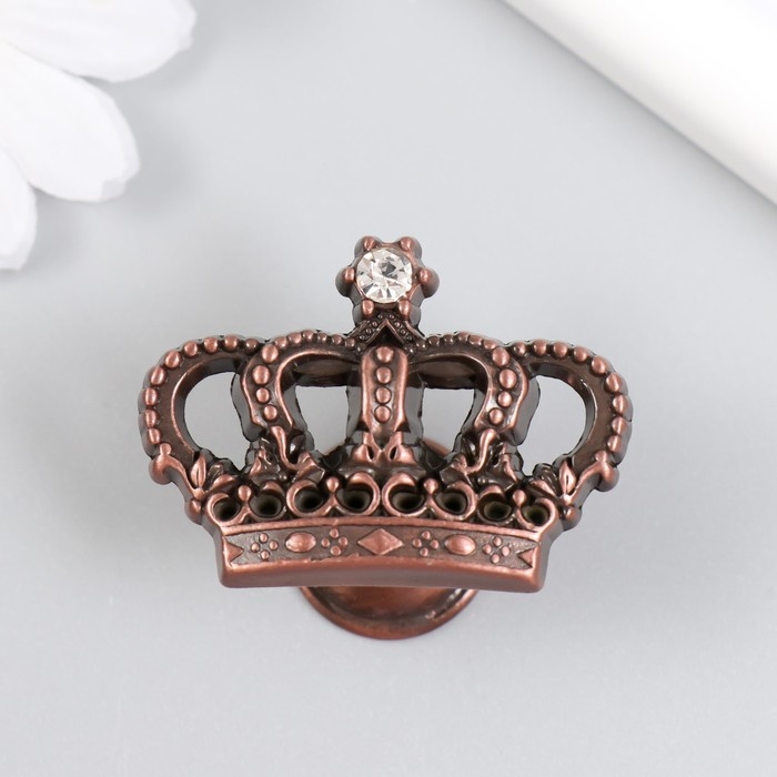 Ручка для шкатулки металл Ручка для шкатулки металл "Корона" страза, состаренная медь 4,5х3,2х2,6 см