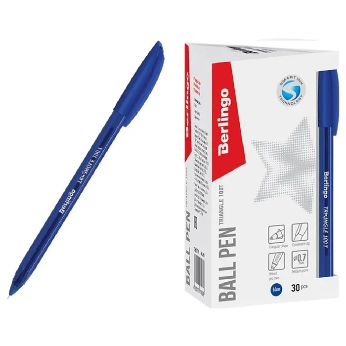 Ручка шариковая Berlingo. Triangle 100T, синий стержень, игольчатый узел 0.7 мм, треугольный корпус