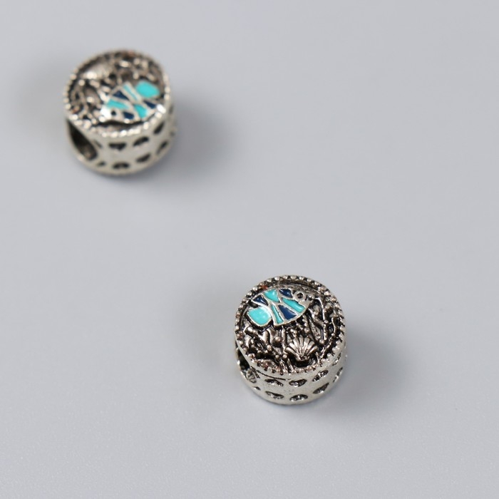 Бусина для творчества металл Бусина для творчества металл "Рыбка с ракушкой" серебро, эмаль 0,8х1,1 см