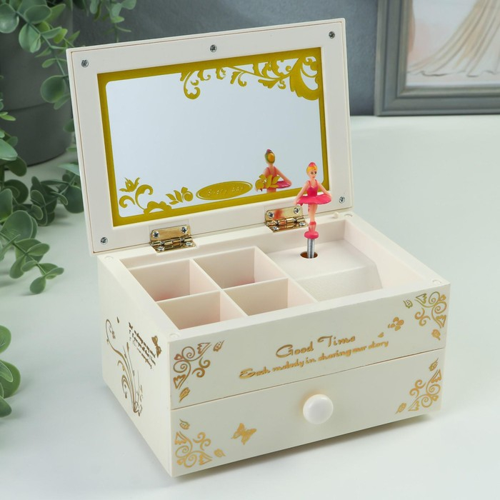 Шкатулка музыкальная механическая Шкатулка музыкальная механическая "Белый комод с золотым узором" 15,5х10,7х8,5 см