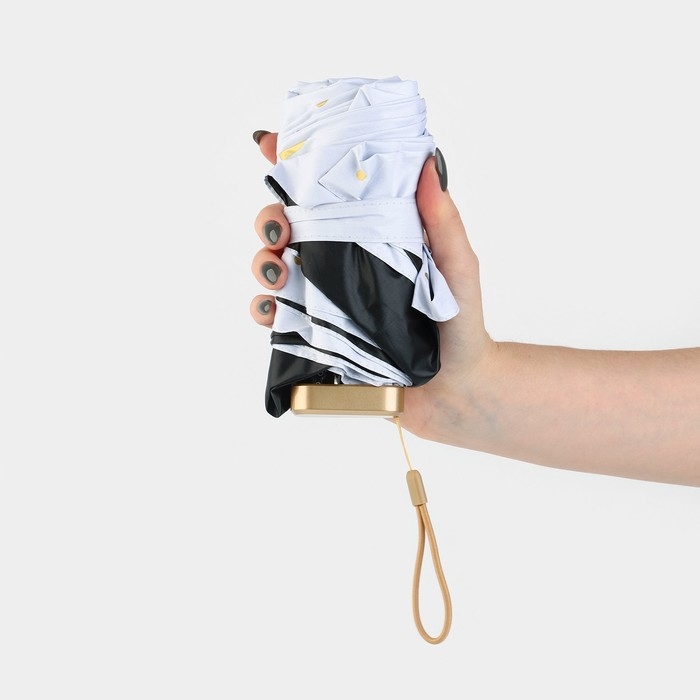 Зонт женский механический, 6 спиц, цвет белый в золотой горошек. Зонт женский механический, 6 спиц, цвет белый в золотой горошек.