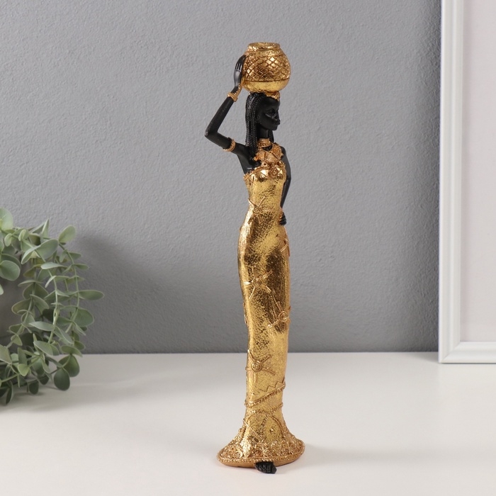 Сувенир полистоун "Африканка Зэмба в золотом платье, с корзиной" 6х9,5х33,5 см