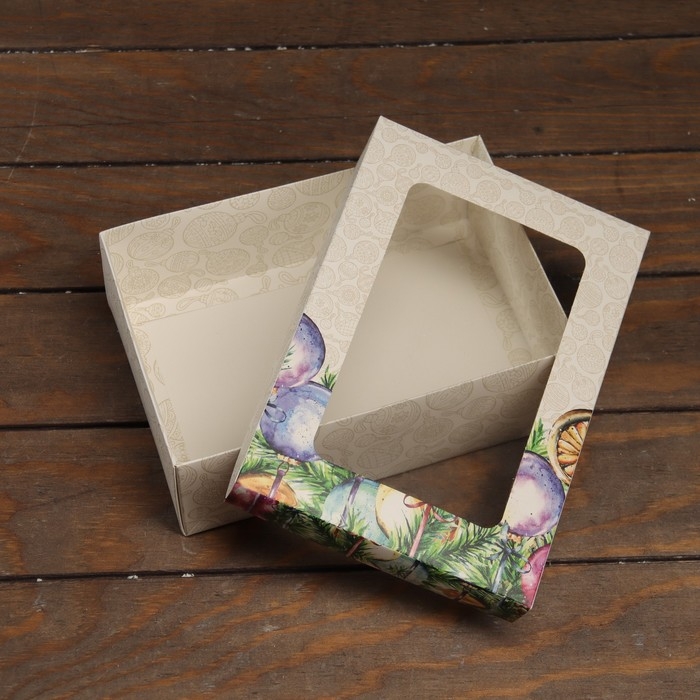 Новый год. Коробка подарочная новогодняя складная, крышка-дно, с окном Новый год. Коробка подарочная новогодняя складная, крышка-дно, с окном "Новогоднее украшение" 24 х 17 х 8 см