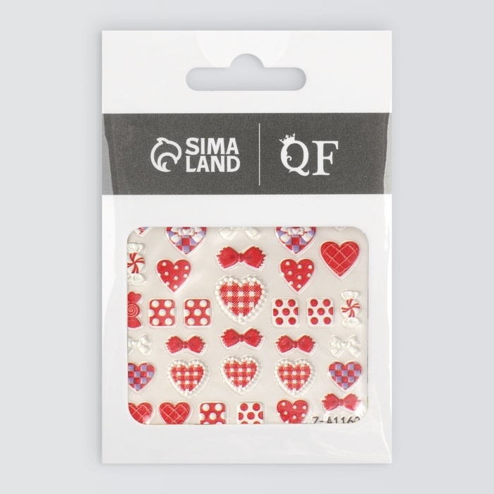 Наклейки для ногтей «Сердца», объемные, матовые, цвет красный/белый/розовый Наклейки для ногтей «Сердца», объемные, матовые, цвет красный/белый/розовый