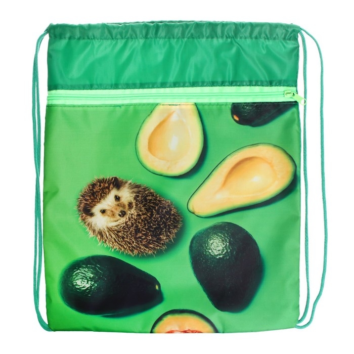 Мешок для обуви с карманом 420 х 340 мм, Calligrata МСО-7С, (мягкий полиэстер, плотность 210D),  Мешок для обуви с карманом 420 х 340 мм, Calligrata МСО-7С, (мягкий полиэстер, плотность 210D), "Ежик с Авокадо зеленое"