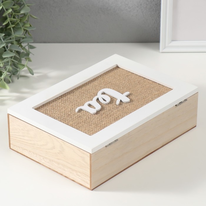 Шкатулка дерево 6 делений  Шкатулка дерево 6 делений "Полевые растения" мешковина 17х24х7 см