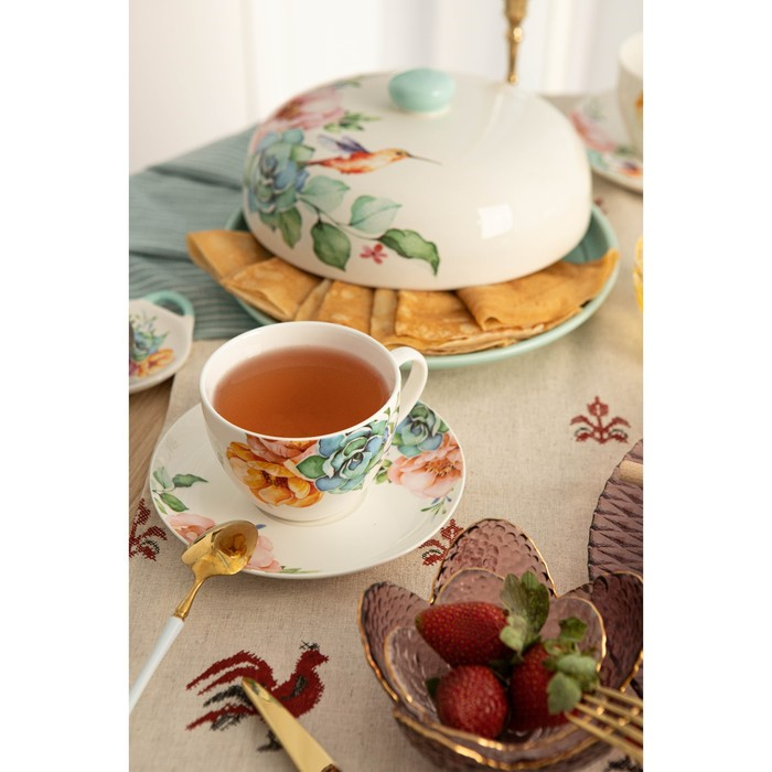 Чайная пара фарфоровая Доляна «Пташка», 2 предмета: чашка 280 мл, блюдце d=15 см Чайная пара фарфоровая Доляна «Пташка», 2 предмета: чашка 280 мл, блюдце d=15 см