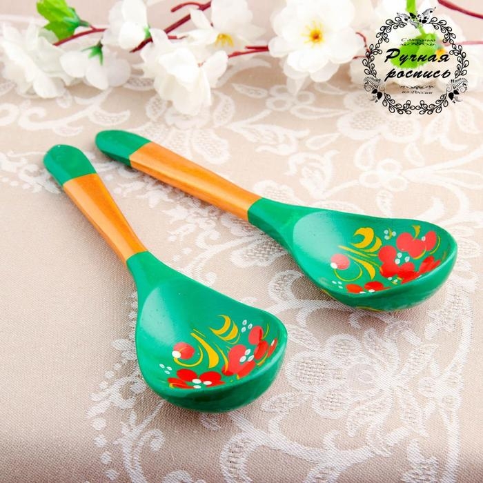 Ложка &laquo;Зеленушка&raquo;, салатная, 6&times;21, хохлома