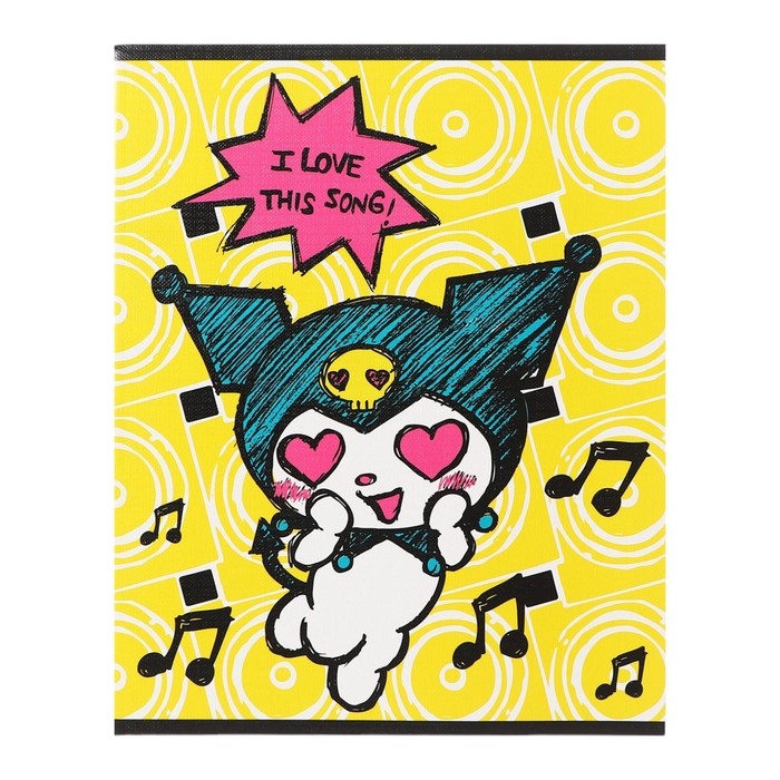 Тетрадь 48 листов в клетку Kuromi, обложка  Тетрадь 48 листов в клетку Kuromi, обложка "лен", УФ-лак, белизна 92%, блок 60 г/м2, МИКС