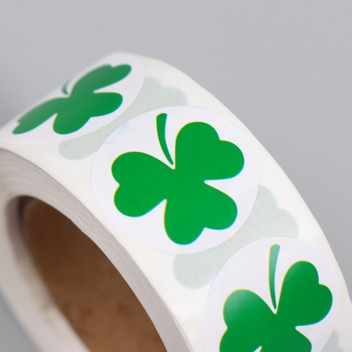 Наклейка бумага Наклейка бумага "Клевер" d=2,5 см 500 шт в рулоне