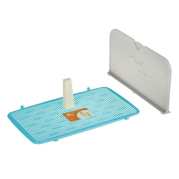 Туалет для собак 67 х 46 х 8 см, со стенкой, съемной решеткой и столбиком, голубой Туалет для собак 67 х 46 х 8 см, со стенкой, съемной решеткой и столбиком, голубой