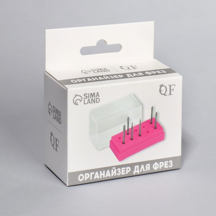 Подставка под фрезы, прямоугольная, 10 отделений, 8 × 3,6 см, с крышкой, в картонной коробке, цвет розовый/прозрачный Подставка под фрезы, прямоугольная, 10 отделений, 8 × 3,6 см, с крышкой, в картонной коробке, цвет розовый/прозрачный