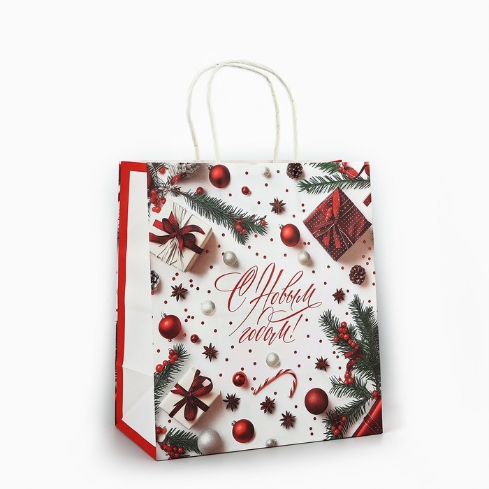 Пакет подарочный новогодний крафтовый «С Новым годом», 22 х 12 х 25 см , Новый год Пакет подарочный новогодний крафтовый «С Новым годом», 22 х 12 х 25 см , Новый год