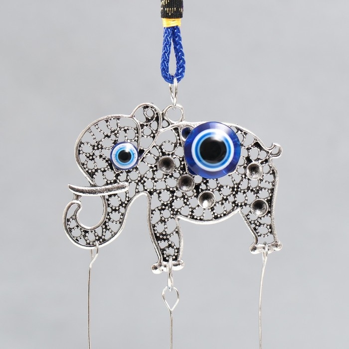 Музыка ветра металл Музыка ветра металл "Слоник" от сглаза с кисточкой 2 колокольчика 24 см