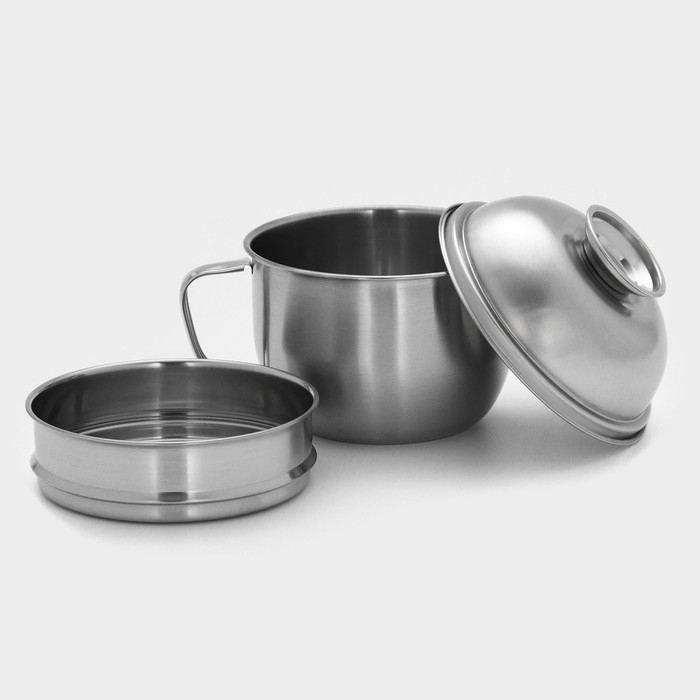 Набор посуды из нержавеющей стали &laquo;Турист&raquo;, 3 предмета: кружка 1,35 л, миска 650 мл, тарелка 300 мл, цвет хромированный