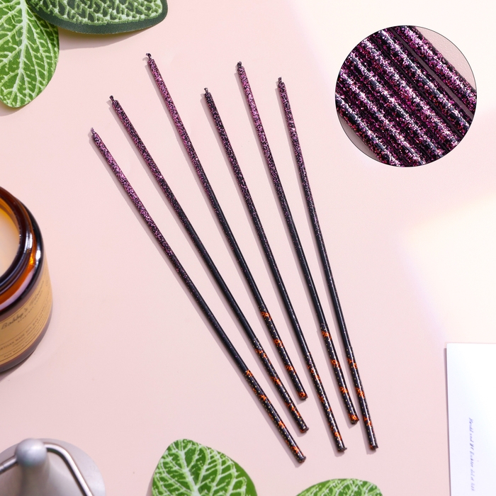 Набор свечей в торт, 6 штук Набор свечей в торт, 6 штук "Сияние", розовый с чёрным, 17 см