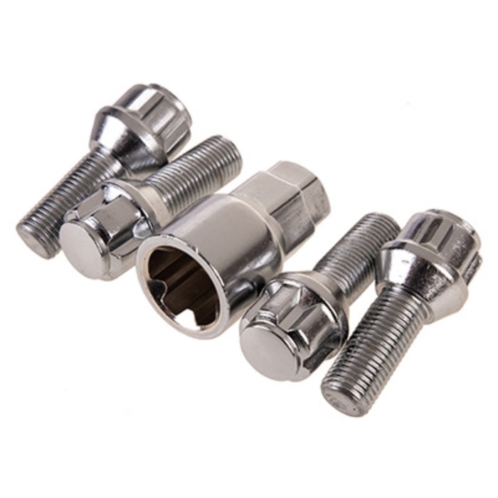 Болты секретки Skyway, M12х1,25х28 конус, 5 луч, 1 кл, хром, набор 4 шт Болты секретки Skyway, M12х1,25х28 конус, 5 луч, 1 кл, хром, набор 4 шт