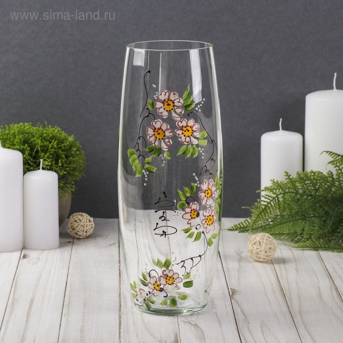 Ваза  Ваза "Бочка" соцветие, прозрачная (ручная рукопись) 26см
