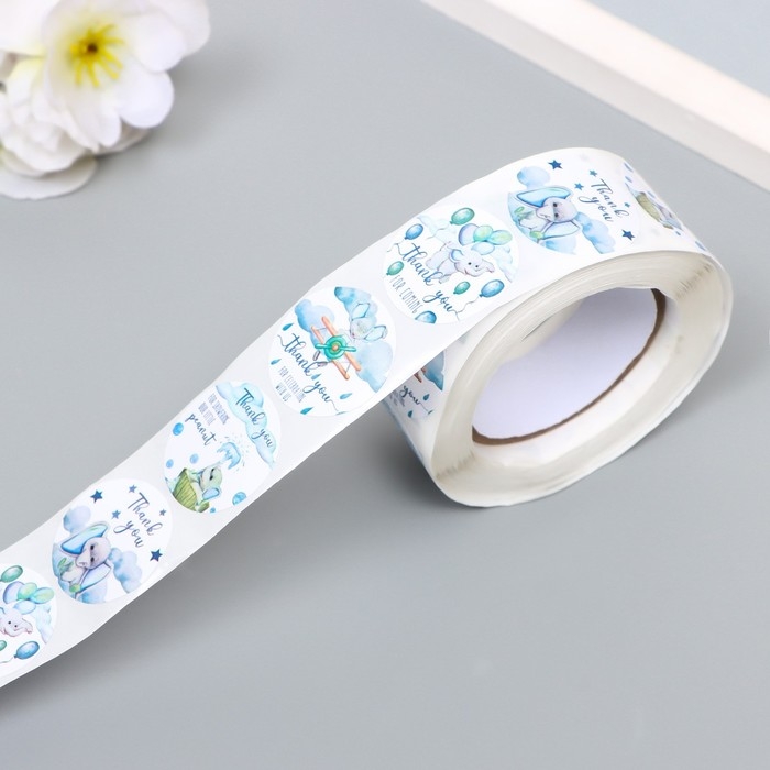 Наклейка бумага Наклейка бумага "Милый слоник" d=2,5 см 500 шт в рулоне 3х6,5х6,5 см