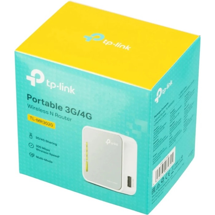 Wi-Fi роутер TP-Link TL-MR3020, 300 Мбит/с, 1 порт 100 Мбит/с, белый Wi-Fi роутер TP-Link TL-MR3020, 300 Мбит/с, 1 порт 100 Мбит/с, белый