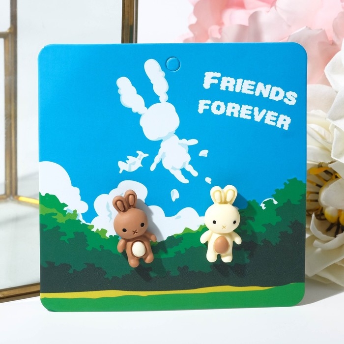 Серьги пластик «Зайка», цвет бело-коричневый в серебре Серьги пластик «Зайка», цвет бело-коричневый в серебре