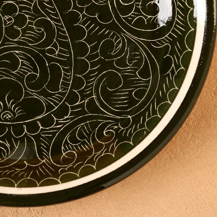 Тарелка Риштанская Керамика Тарелка Риштанская Керамика "Узоры", зелёная, плоская, 15 см