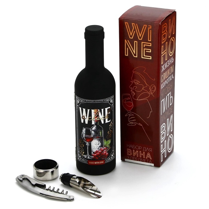 Подарочный набор для вина мини: аэратор, штопор, каплеуловитель для бутылки вина «Wine», 20 х 10 см Подарочный набор для вина мини: аэратор, штопор, каплеуловитель для бутылки вина «Wine», 20 х 10 см