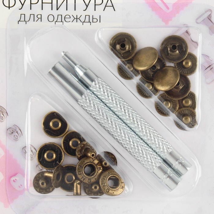 Кнопки установочные, Альфа (S-образные), d = 13 мм, 6 шт, с установщиком, цвет антик Кнопки установочные, Альфа (S-образные), d = 13 мм, 6 шт, с установщиком, цвет антик