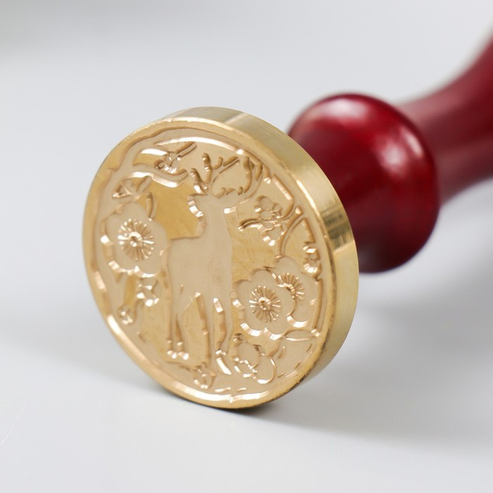 Печать для сургуча с деревянной ручкой "Олень в цветущем лесу" 9х2,5х2,5 см