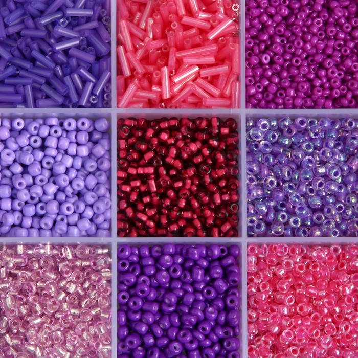 Бисер стекло 6/0, 8/0, 12/0 в шкатулке  Бисер стекло 6/0, 8/0, 12/0 в шкатулке "Фиолетовый" стеклярус 15,5х9,5х1,6 см