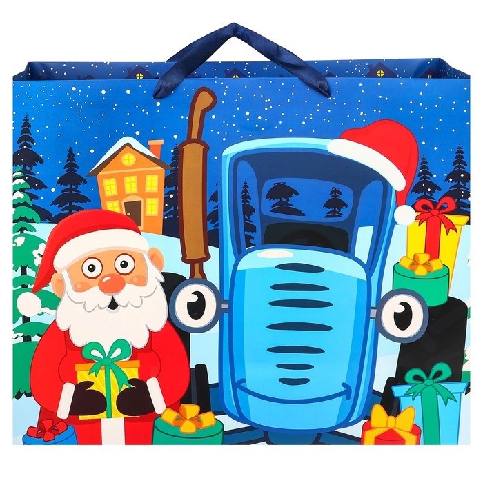 Пакет подарочный, 40х49х19 см, упаковка, Синий трактор