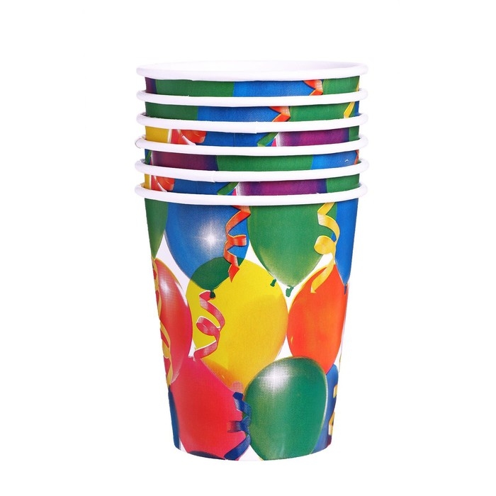 Набор бумажной посуды одноразовый Праздник. Воздушные шары и серпантин»: 6 стаканов, 6 тарелок Набор бумажной посуды одноразовый Праздник. Воздушные шары и серпантин»: 6 стаканов, 6 тарелок