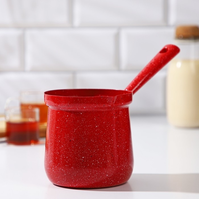 Турка для кофе Доляна «Мрамор рэд», 800 мл, d=10 см, антипригарное покрытие, индукция, красная Турка для кофе Доляна «Мрамор рэд», 800 мл, d=10 см, антипригарное покрытие, индукция, красная