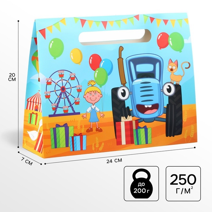Пакет-коробка для подарка, Синий трактор, 40х30х12 см Пакет-коробка для подарка, Синий трактор, 40х30х12 см