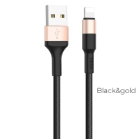 Кабель Hoco X26, Lightning - USB, 2,4 А, 1 м, нейлоновая оплетка, чёрно-золотистый