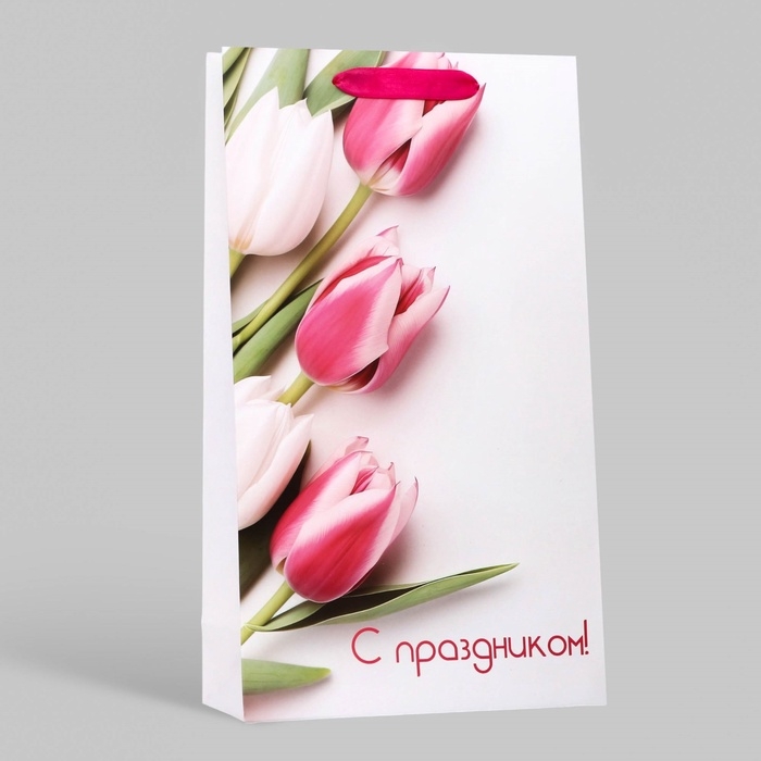 Пакет подарочный ламинированный под две бутылки Пакет подарочный ламинированный под две бутылки "С праздником!", 35 х 20 х 9 см