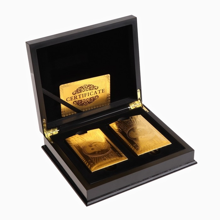 Карты игральные пластиковые  Карты игральные пластиковые "Золотая коллекция", 2 колоды по 54 шт, 30 мкм, 8.8 х 5.7 см