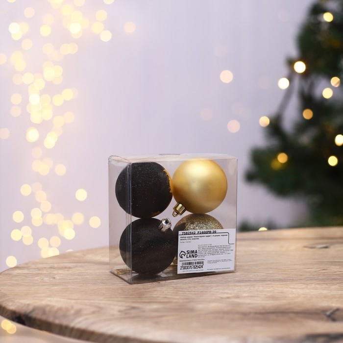 Шары ёлочные новогодние «Новогодних чудес», на Новый год, пластик, d=6, 4 шт., цвет черное золотой Шары ёлочные новогодние «Новогодних чудес», на Новый год, пластик, d=6, 4 шт., цвет черное золотой