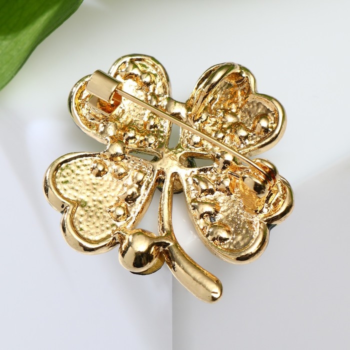 Брошь «Клевер» четырёхлистный со стразой, цвет бело-зелёный в золоте Брошь «Клевер» четырёхлистный со стразой, цвет бело-зелёный в золоте