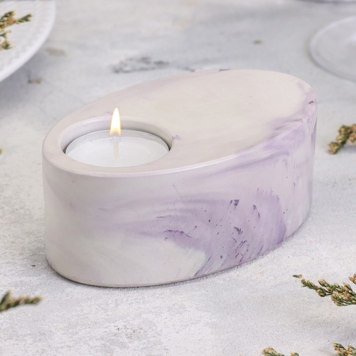 Подсвечник Подсвечник "Узкий овал. Мрамор" из гипса,11,5х7х4см, мрамор с фиолетовыми полосками