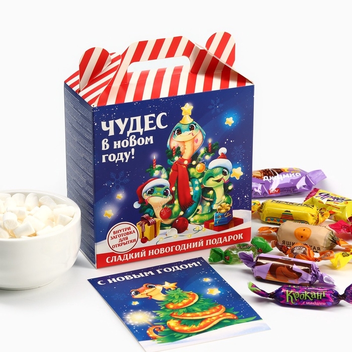 Сладкий подарок детский новогодний «Змейки», конфеты и и заготовка для открытки, 500 г.