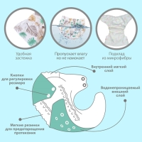 Многоразовый подгузник «Перья», 3-15 кг, цвет белый, Крошка Я