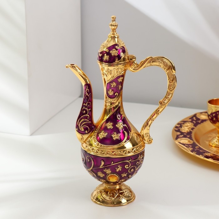 Набор винный кувшин, 6 бокалов и поднос  Набор винный кувшин, 6 бокалов и поднос "Стамбул. Цветы" фиолетовый с золотом