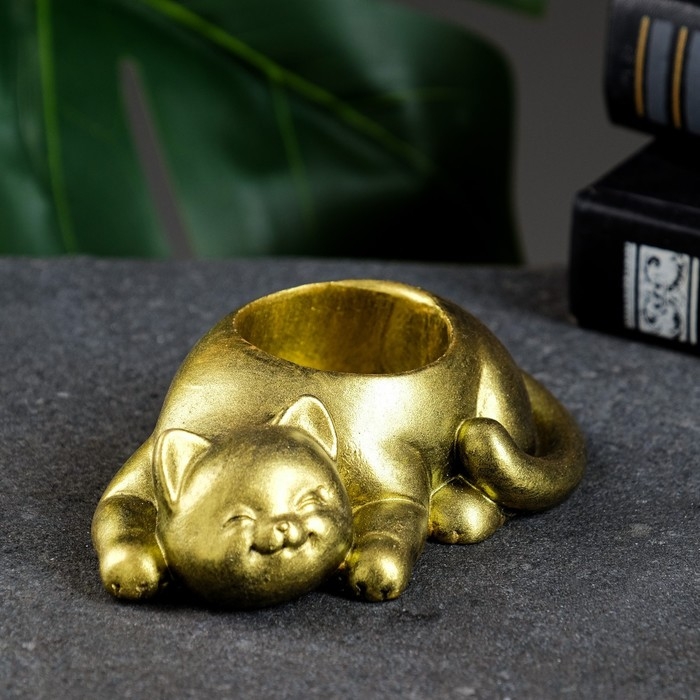 Подсвечник Подсвечник "Кошечка" состаренное золото, 11х7х3см