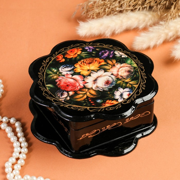 Шкатулка «Жостово», 16×16 см, лаковая миниатюра Шкатулка «Жостово», 16×16 см, лаковая миниатюра