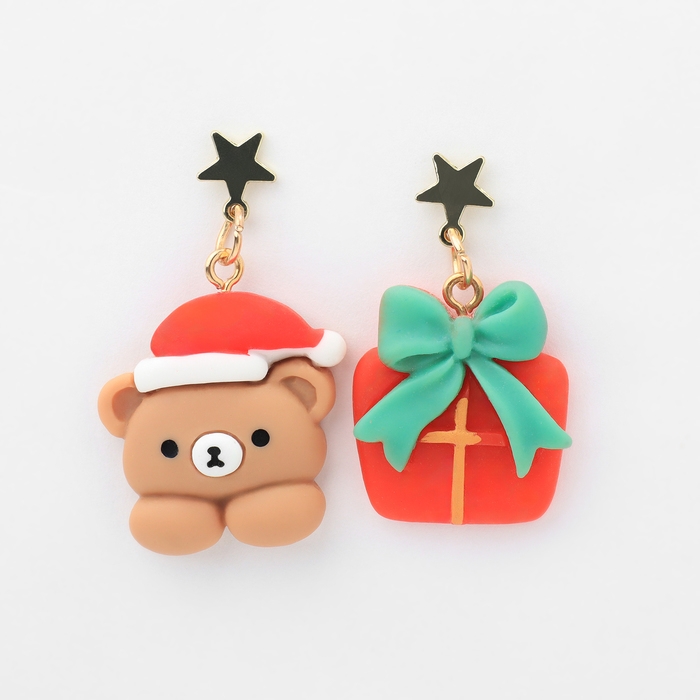 Новый год! Серьги «Новогодние» медведь с подарком, цветные в золоте Новый год! Серьги «Новогодние» медведь с подарком, цветные в золоте