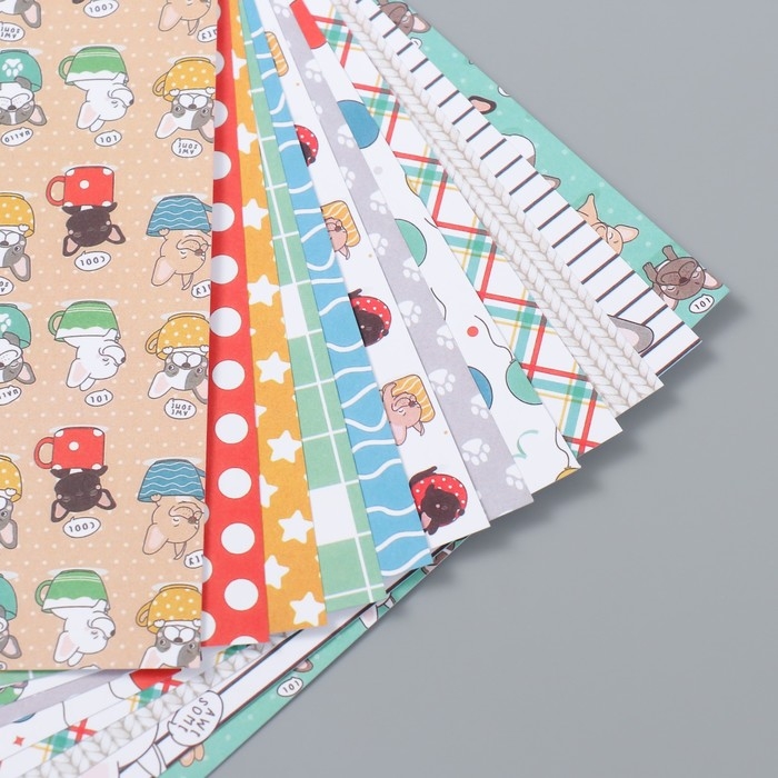 Набор бумаги для скрапбукинга 12 лист 12 дизайнов Набор бумаги для скрапбукинга 12 лист 12 дизайнов "Пёсики. Хороший день" 160гр 15,2х15,2 см 995446